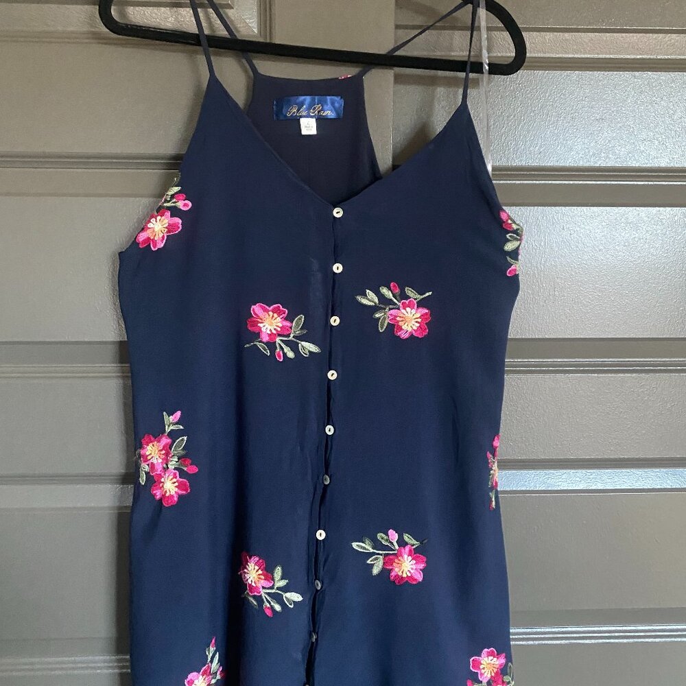 Women's Embroidered Flower Button Summer Dress Sz L